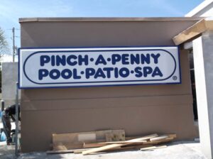 Pool Store Signs - Pinch A Penny wall cabinet sign